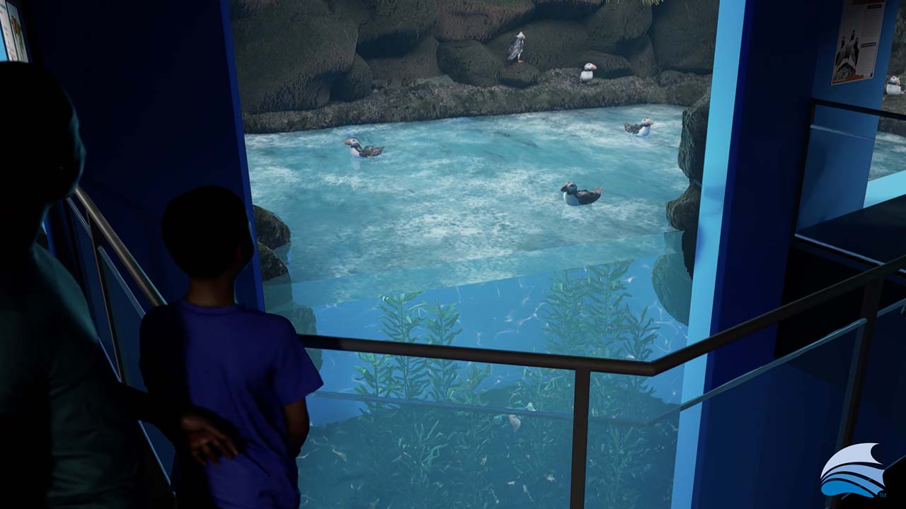 Rendering of the Puffin Habitat from above showing Puffins in the water